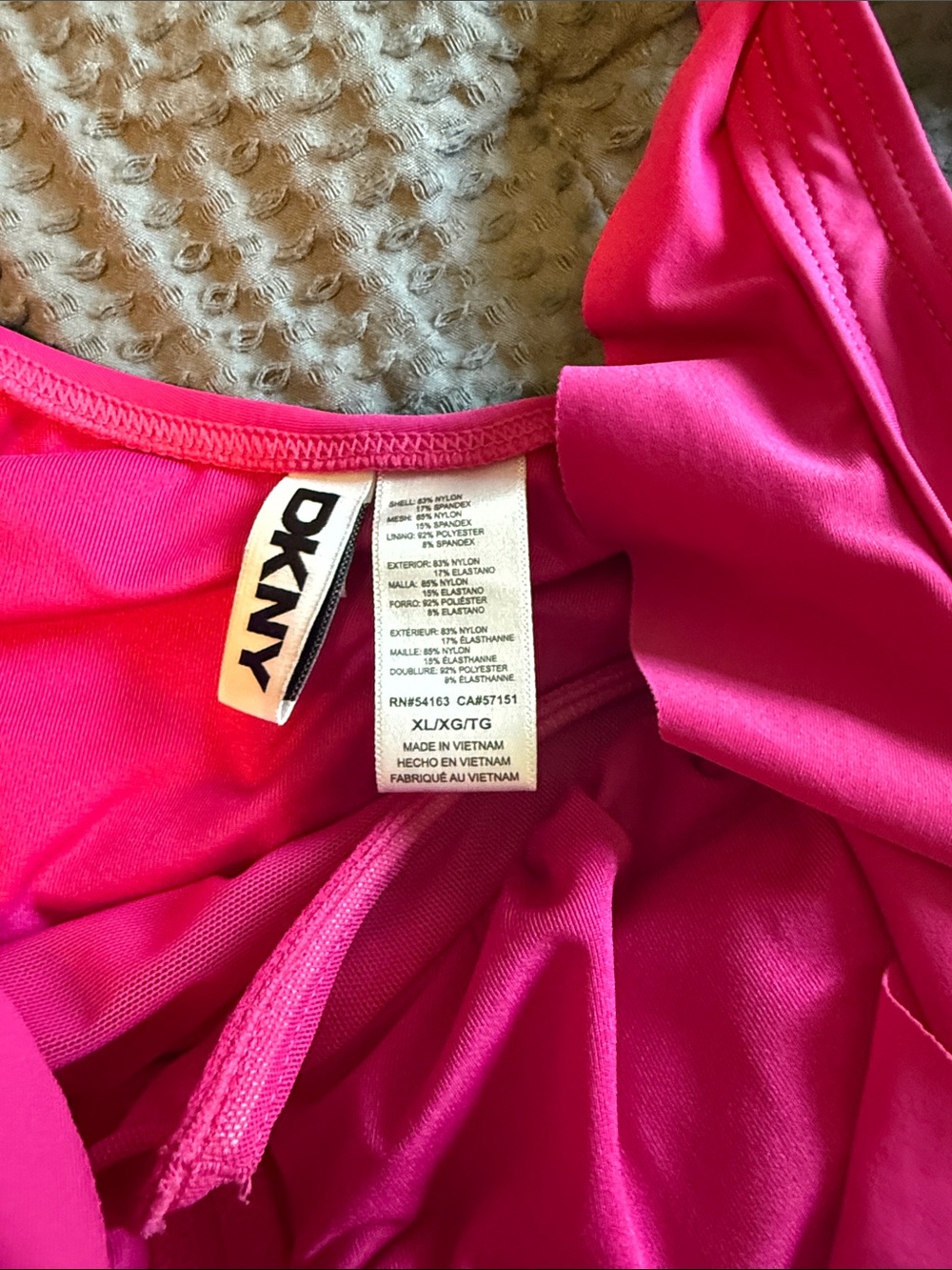 DKNY Hot Pink Ruffle Front One-Piece Swimsuit - Picture 2 of 6